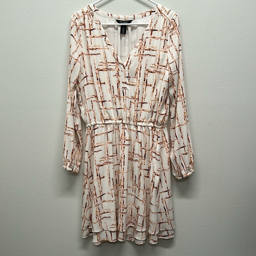 White House Black Market WHBM V-Neck Long Sleeve Lined Dress Sz 8